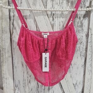 NWT Garage hot pink lingerie style lace halter bustier corset small S